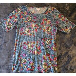LuLaRoe Gigi Women's XL Top - Slate Blue w/ Multicolor Flowers Floral